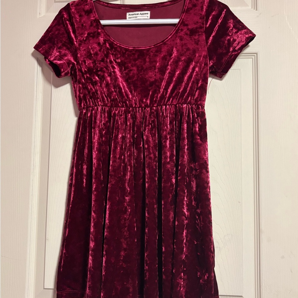 American Apparel Velvet Mini Dress - Rich Burgundy